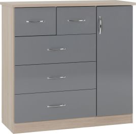 NEWBIGGIN Grey Chest of Drawers - Large-sized, 5 Drawers