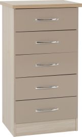 NEWBIGGIN VI Oak Finish Chest of Drawers - Tallboy, Small-sized, 5 Drawers