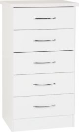 NEWBIGGIN White Chest of Drawers - Tallboy, Small-sized, 5 Drawers