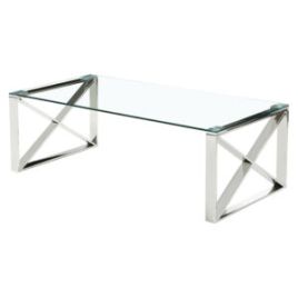 Modern Mishawaka Clear Glass Top Coffee Table with Stylish Metal Frame in Silver