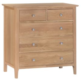 STELLA Oak Finish Chest of Drawers - Large-sized, 5 Drawers, Ready Assembled