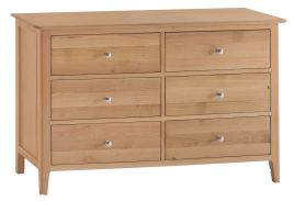 PLYMOUTH Oak Finish Chest of Drawers - Large-sized, 6 Drawers, Ready Assembled
