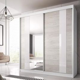Sliding Wardrobe - MALTA II 2 Door Mirrored Wardrobe White Matt 233cm