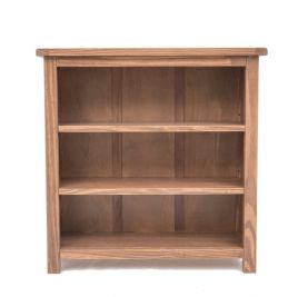 3 Tier Low Wide Bookcase Adjustable Shelves Wood Unit - Dark Oak