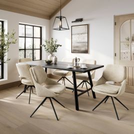 EDIRO Fabric Dining Chairs with Swivel Base Set of 2 - Off White