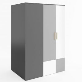 Wardrobe - PEORIA 2 Door Left Side Mirrored Wardrobe Grey and White Matt 130cm