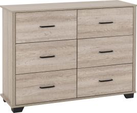OLDBURY Oak Finish Chest of Drawers - Large-sized, 6 Drawers