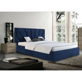 Hamini Plush Velvet Fabric Bed, Blue Colour - 5 Sizes