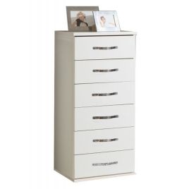 BUCKINGHAM White Chest of Drawers - Tallboy, Medium-sized, 6 Drawers