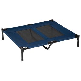 Dog Cat Puppy Pet Elevated Raised Cot Bed Portable Camping Basket-Blue (Large)