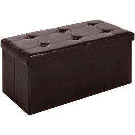 Folding Faux Leather Storage Cube Ottoman Bench Seat PU Rectangular Footrest Stool Box (Brown)