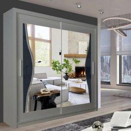 Sliding Wardrobe - HEFFNER 2 Door Mirrored 120cm Wardrobe - Grey