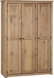 Wardrobe - PRESTON 3 Door Wardrobe Natural Wax 118cm