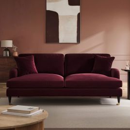 PAYTON Velvet 3 Seater Sofa - Burgundy