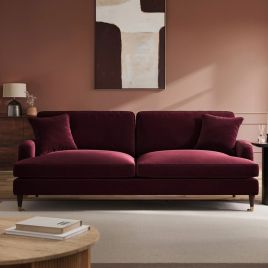 PAYTON Velvet 4 Seater Sofa - Burgundy