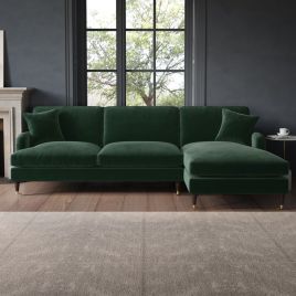 PAYTON Velvet 4 Seater L Shaped Fullback Corner Sofa - Dark Green, Right Hand Facing