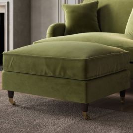 PAYTON Velvet Large Footstool - Olive Green