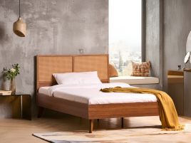 DIQEXI Small Double Rattan Bedframe - Dark Brown