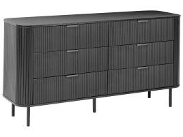 ASLIN Black Chest of Drawers - Extra Large-sized, 6 Drawers, Double