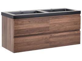 ANSTOW Wall Mounted Double Basin Vanity Unit - Brown