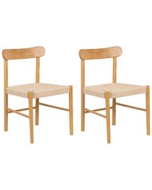 FRAYMERE Wooden Dining Chairs - Set of 2 - Brown with Beige