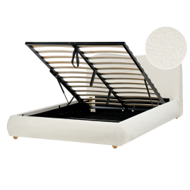 BIGNAC Double Boucle Fabric Ottoman Storage Bedframe - Off-White