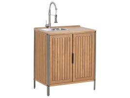 HORNLEIGH Wooden Outdoor Kitchen Cabinet with Sink - Brown with Silver
