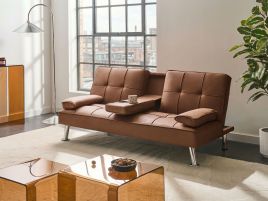 BECAXO Faux Leather 3 Seater Sofa Bed - Golden Brown