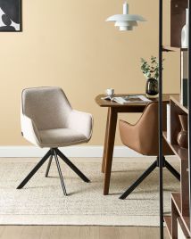 CIZEXI Faux Linen Swivel Dining Chair - Light Beige