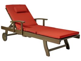 BALSA II Wooden Sun Lounger with Cushion - Red