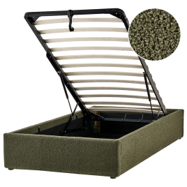 KAEL Single Boucle Fabric Ottoman Storage Bedframe - Dark Green