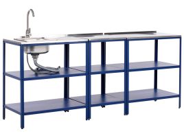 VLIAMA 3 Piece Outdoor Kitchen Set with Sink Metal 3 Open Shelf Blue