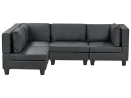 4 Seater Right Hand Modular Faux Leather Corner Sofa Black UNSTAD