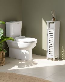 BITUXA Bamboo Wood Toilet Paper Cabinet - White