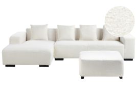 Right Hand Boucle Corner Sofa with Ottoman White LUNGO