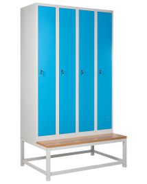 CLARESTON Metal 4-Door Office Storage Locker Cabinet with Bench - Blue with Grey