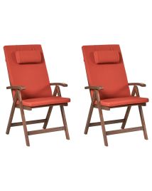 BALSA Set of 2 Garden Chairs with Cushions Acacia Wood Red - Brown