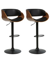 Set of 2 Bar Chairs BAKU II Faux Leather Swivel Black