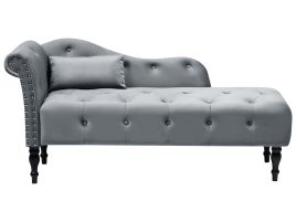 Left Hand Velvet Chaise Lounge Grey IVRY