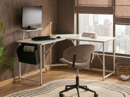 FEYARO Foldable Corner Office Desk - Dark Brown