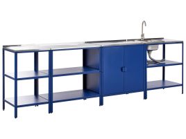 VLIAMA 4 Piece Outdoor Kitchen Set with Sink Metal Cabinet with 3 Open Shelf Blue
