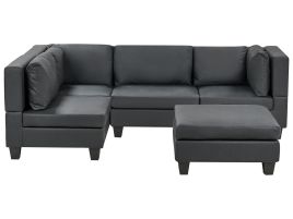 4 Seater Right Hand Modular Faux Leather Corner Sofa with Ottoman Black UNSTAD