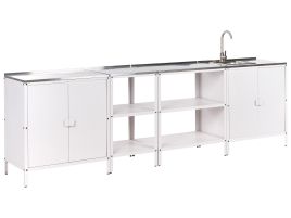 VLIAMA 4 Piece Outdoor Kitchen Set with Sink Metal 2 Cabinet with 2 Open Shelf White