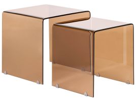 KENLADL Tempered Glass Side Tables Set of 2 - Brown