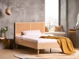 DIQEXI Small Double Rattan Bedframe - Light Brown