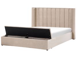 NOVA Waterbed with Storage Bench Velvet 180 x 200cm EU Super Kingsize Bedframe Beige