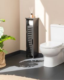 BITUXA Bamboo Wood Toilet Paper Cabinet - Black