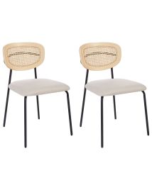Set of 2 Dining Chairs MAYETTA Rattan Light Beige