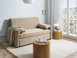 BASARO Fabric 2 Seater Sofa Bed - Light Brown