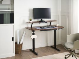 BELVARO Electric Adjustable Standing Office Desk with USB Port - Brown and Black
